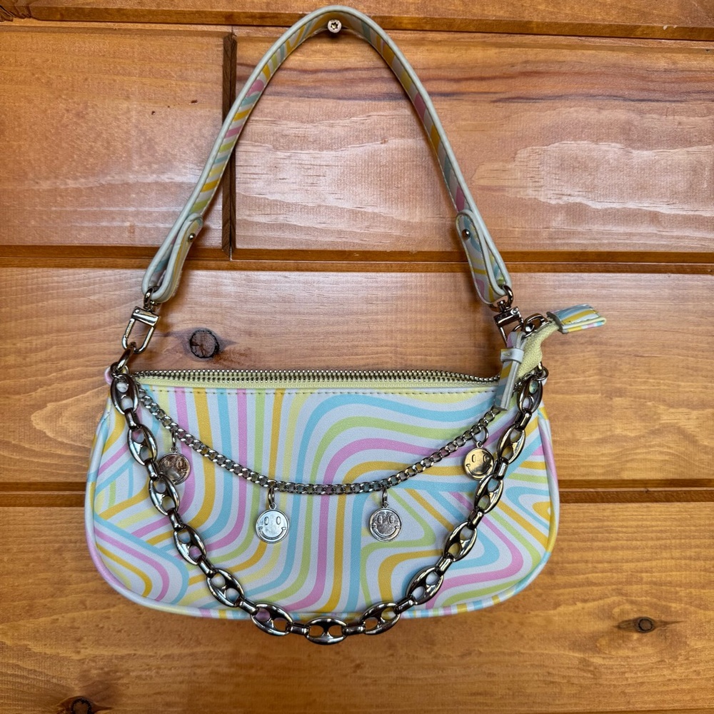Women's Colorful Shoulder Bag with Chain Detail